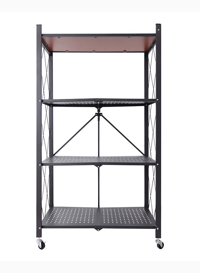 ايست من نون رفوف تخزين قابلة للطي أربع طبقات سميكة مع عجلات، بدون تجميع، سعة كبيرة، وحدة رفوف معدنية قوية على عربة متحركة للمطبخ والقبو والمخزن - أسود، 68x34.8x119 سم - Image 3